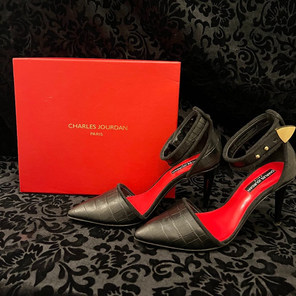 Charles Jourdain Black Leather Ankle Strap Shoes